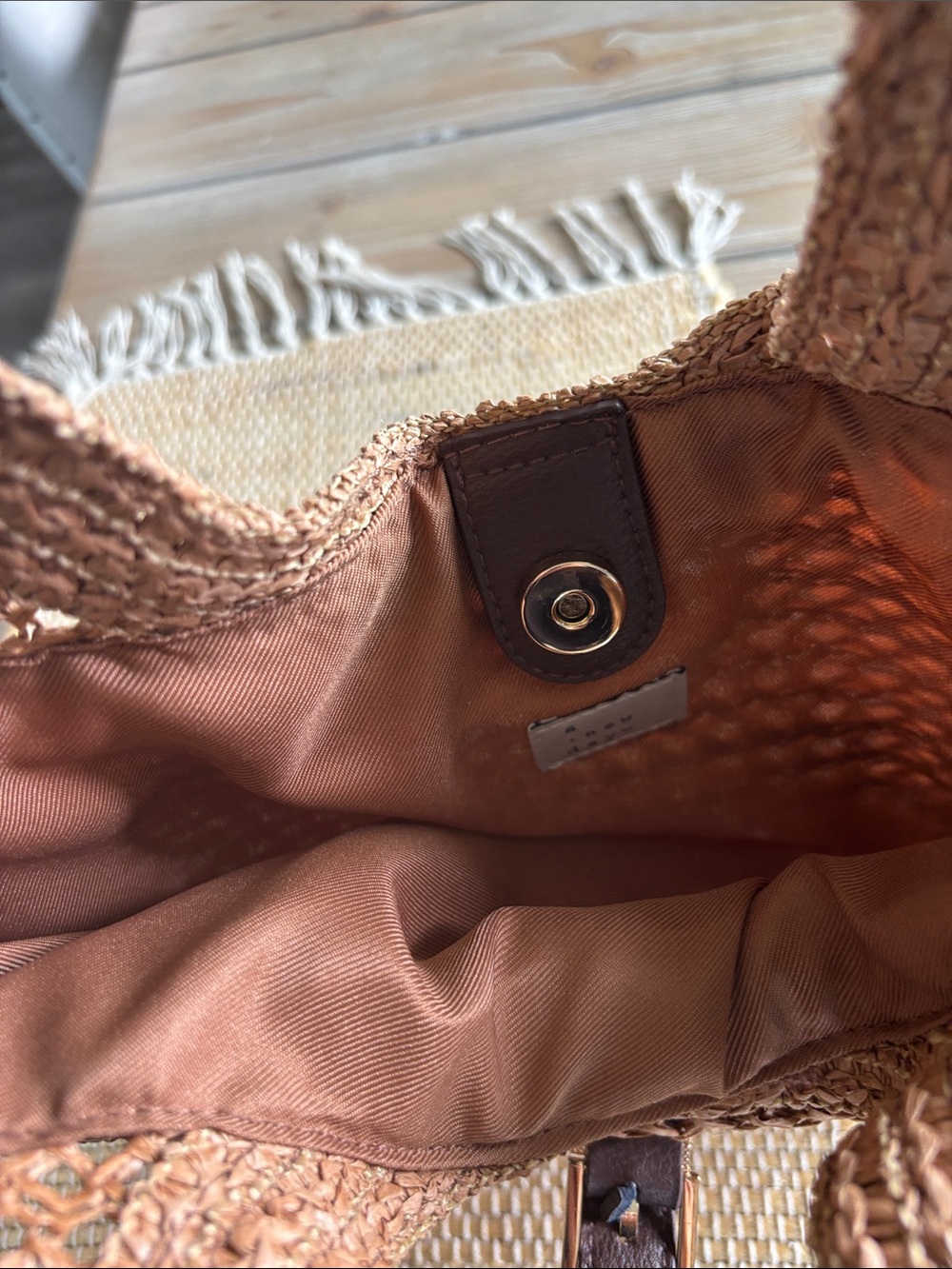 a new day tan braided mesh tote with brown buckle - Picture 4 of 8